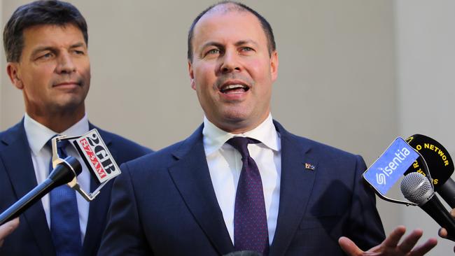 Treasurer Josh Frydenberg with Energy Minister Angus Taylor. Picture: Gary Ramage