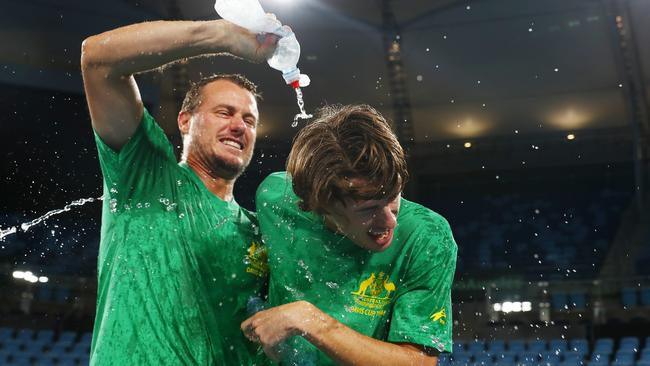 Australian team captain Lleyton Hewitt was delighted with Alex de Minaur’s performance. Picture: Getty Images