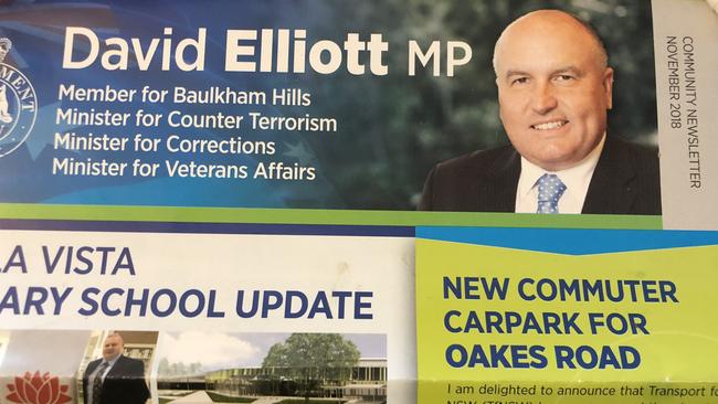 Baulkham Hills state Liberal MP David Elliott's newsletter dated November 2018.