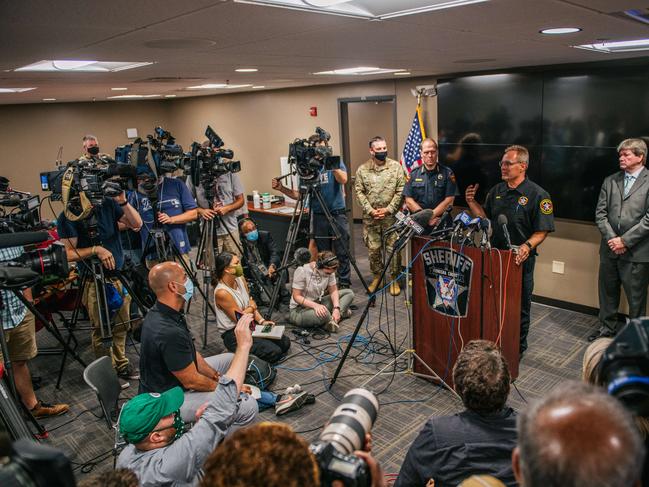 Kenosha Sheriff David Beth speaks at a news conference. Picture: AFP.