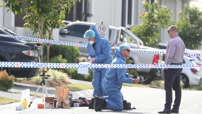 Police at the scene of Shane Bowden’s shooting on the Gold Coast. Picture: Annette Dew