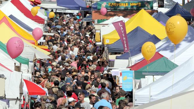 Hobart's iconic Salamanca Market celebrates the 40th birthday of the outdoor market, view of the large crowd of people at the market