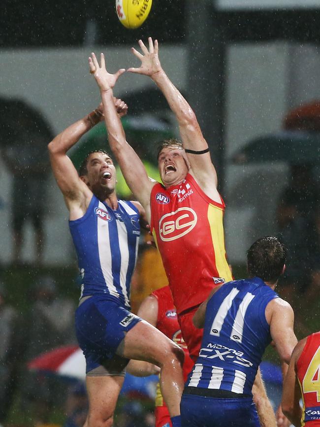 Action from the AFL match between the Gold Coast Suns and the North Melbourne Kangaroos, held at Cazalys Stadium, Cairns. Gold Coast's Nick Holman. PICTURE: BRENDAN RADKE