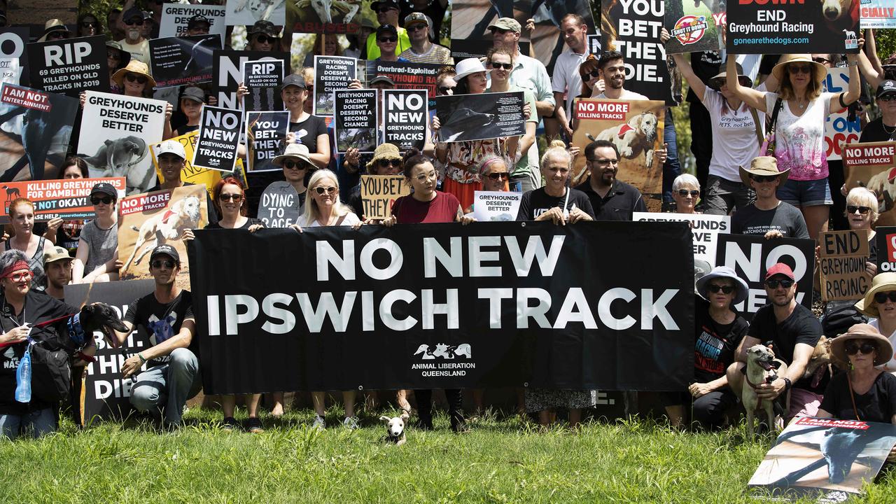 Animal Liberation Queensland staged a rally in February 2020 where people raised concerns about the proposed facility at Ipswich. Picture: AAP Image/Attila Csaszar