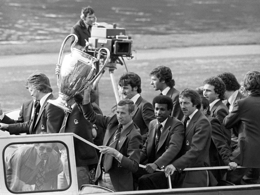 Nottingham Forest celebrate with the European Cup after their 1979 win over Malmo. Picture: PA Images/Getty Images