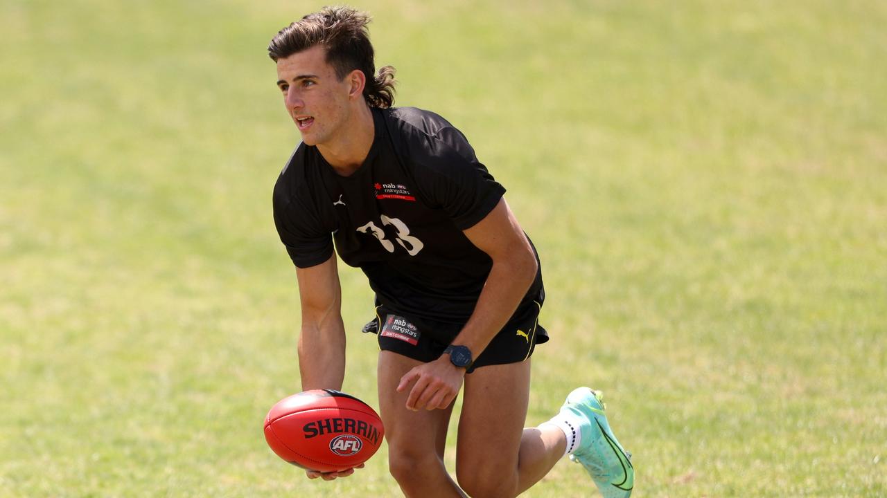 Nick Daicos in action in a training session for draft hopefuls on Monday. Picture: Getty Images