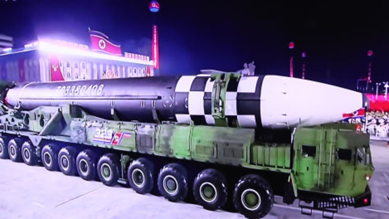 The ‘monster’ missile needs a huge 11-axle truck to carry it. Picture: Chung Sung-Jun / Getty Images