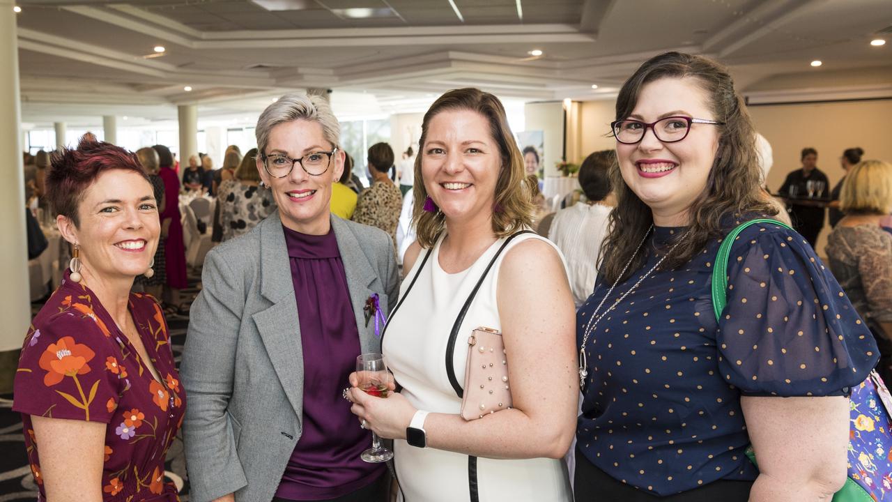 Representing YWCA are (from left) Kate O'Donohue, Kylie Elisaia, Tanya Zeller and Isabelle Chassain at an International Women's Day lunch hosted by Zonta Club of Toowoomba at Picnic Point, Friday, March 5, 2021. Picture: Kevin Farmer