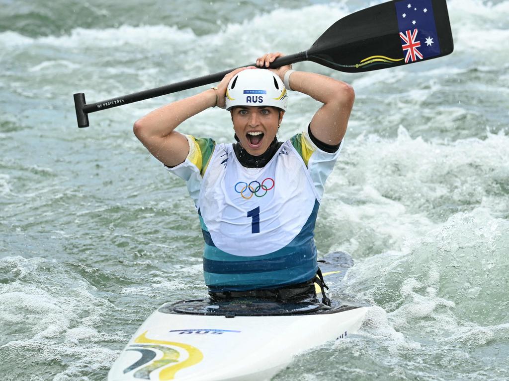 Jess Fox is now one of Australia’s best ever with two gold in Paris. Picture: Bertrand GUAY / AFP