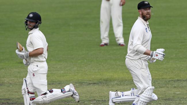 David Bonavia and Liam Murphy run between the wickets. Picture: Andy Brownbill