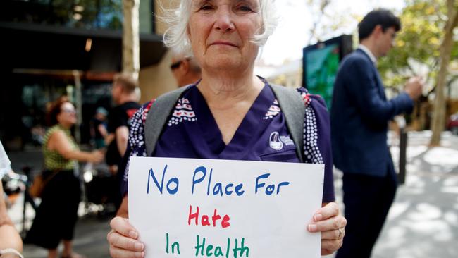 Nurses rallied to show solidarity against the hate-filled rant on Thursday. Picture: NewsWire / Nikki Short