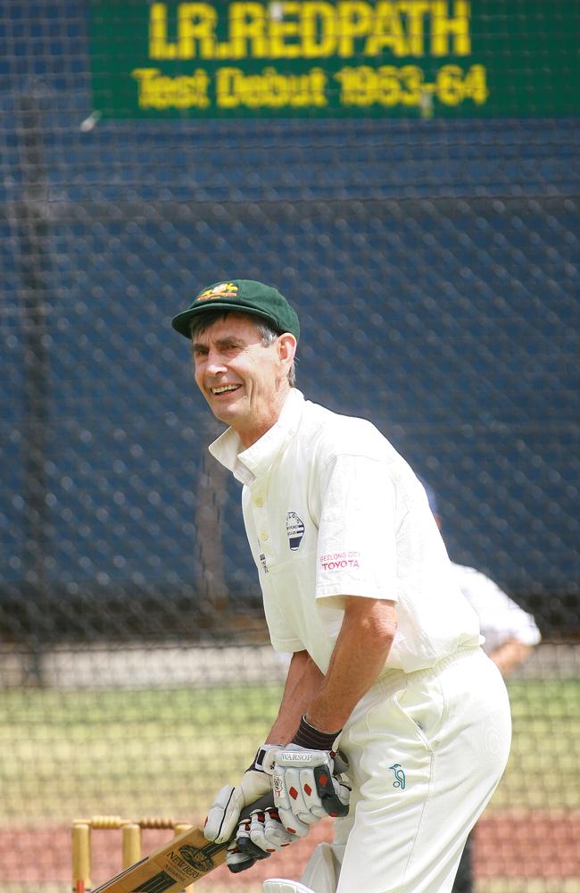 Ian Redpath at the official opening of the Geelong Cricket Club international practice wicket facility, facing the first ball on the pitch.