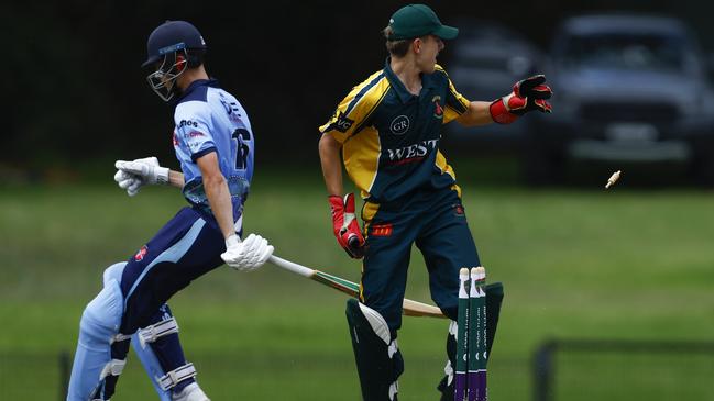 Wests v Newcastle City in the semi-final of the 2024 SG Moore Cup cricket competition at Harker Oval. Picture: Michael Gorton