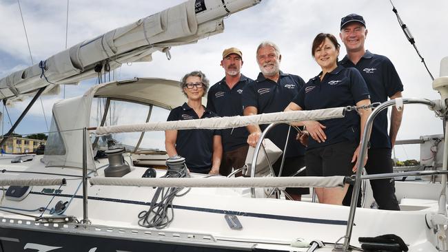 Cathryn Kerr, Jimmy Emms, Ian Johnston skipper and owner, Diana Reale, Craig Squires. Some of the crew of Zephyr taking part in the Sydney to Hobart. Picture: Nikki Davis-Jones