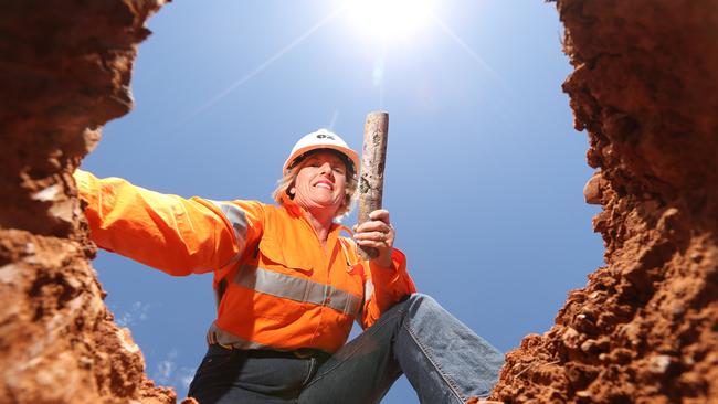 Debbie Alexander, OZ Minerals stakeholder engagement co-ordinator, with a core sample at the site in 2016. Picture: Tait Schmaal.