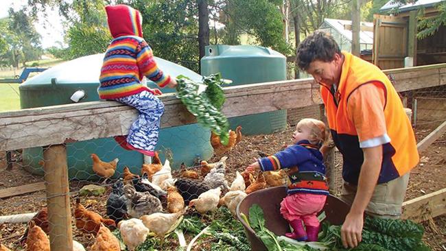 Feeding the chickens at Jex and Jessie’s Garden, which is part of the Gardivalia festival.