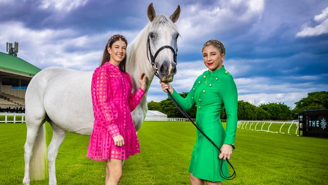 Sam Collett (right), 34, and Tahlia Fenlon (left), 20, have been part of the rise of female jockeys in Brisbane. Picture: Nigel Hallett