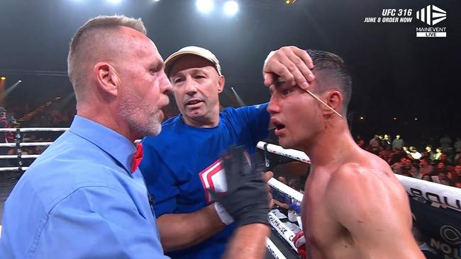 Charlie Bell was furious when told he couldn't fight on. Photo: Main Event.
