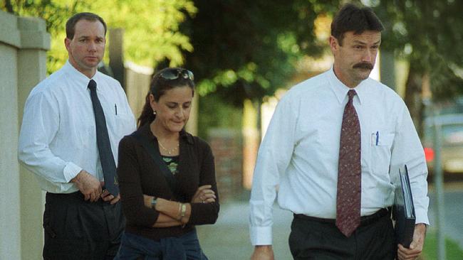 Maritza Wales is escorted by police for an interview on May 6 2002. Pic Nicole Garmston.