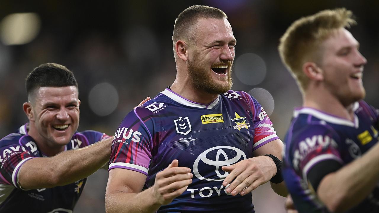 Coen Hess and the Cowboys celebrate (Photo by Ian Hitchcock/Getty Images)