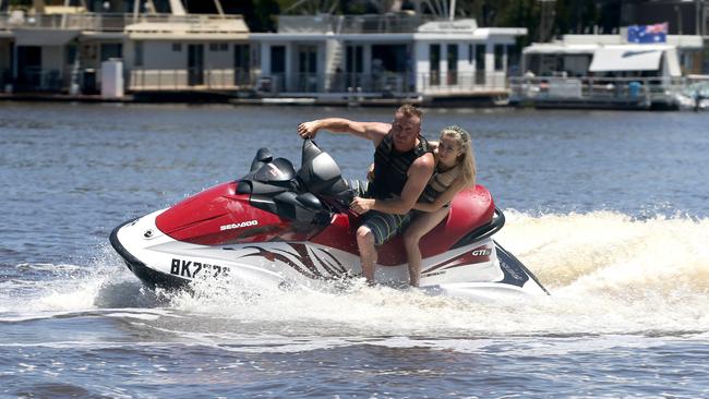 Adrian and Jasmine Rosa have some fun on their jet ski the River Murray at Mannum, South Australia. Picture: File