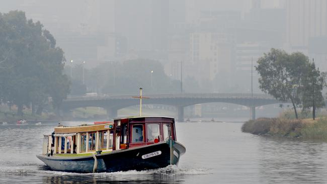 Melbourne’s haze has eased off overnight. Picture: Andrew Henshaw