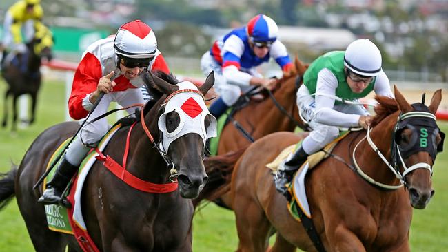 HOBART CUP RACE 5. Photograph shows winning horse Mystic Journey, Jockey Anthony Darmanin, at Elwick. Photograph Eddie Safarik.