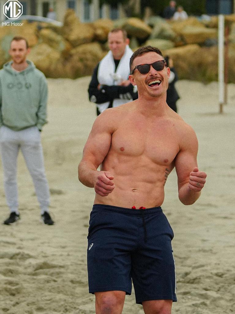 “Cookie” tried to copy Miles Teller’s viral beach dance from the sequel. Picture: South Sydney Rabbitohs