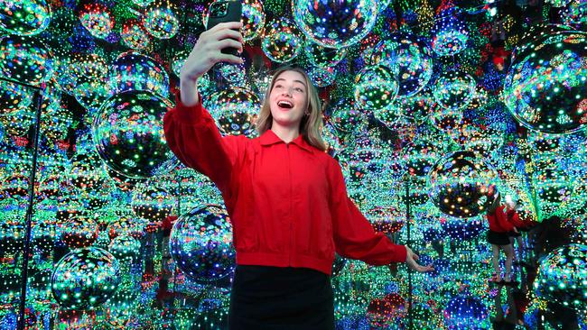 Yayoi Kusama is a world-premiere blockbuster exhibition celebrating the illustrious career of the iconic contemporary artist spanning her eight-decade practice. Art lover Anna Lynn finds herself immersed in light and mirrors in the Infinity Mirror Room.                                                             Picture: David Caird