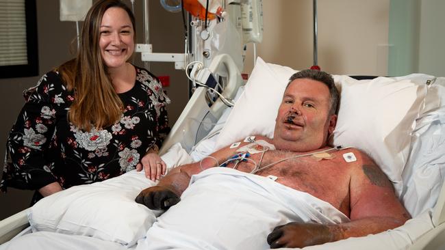 Buddy with sister-in-law Kate in ICU at Northern Beaches Hospital. Picture: Julian Andrews.