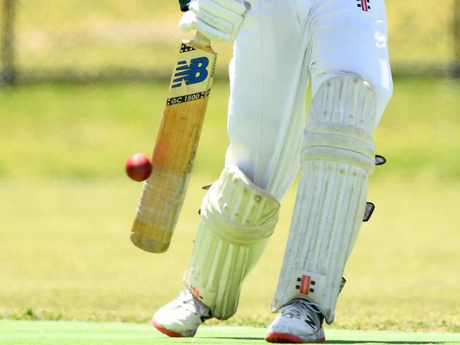 Connor Jackson of Pines bats during the MPCA Provincial match between Pines and Sorrento at Pat Rollo Reserve, on November 18, 2023, in Melbourne, Australia. (Photo by Josh Chadwick)