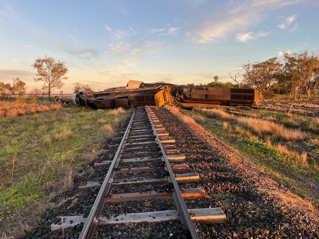 The messy aftermath of May 24's train derailment, after a truck collided with the loco at a crossing. (Photo: Queensland Rail)