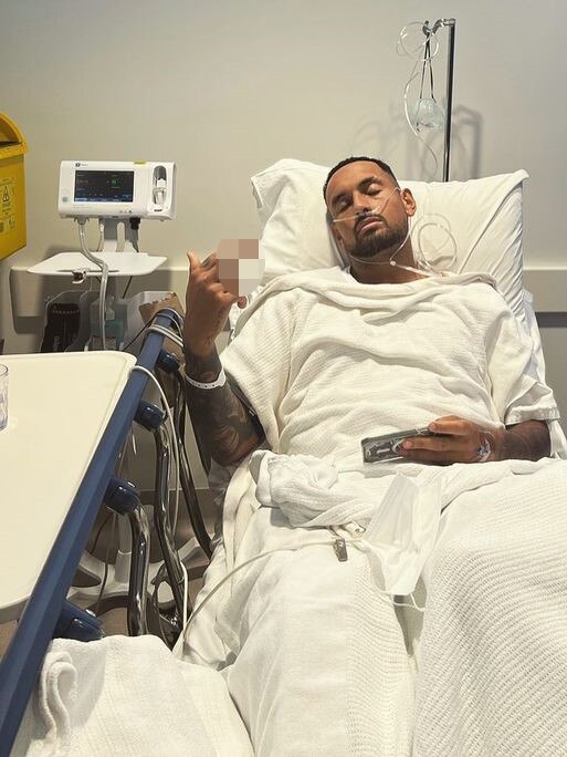 Kyrgios posted this photo to Instagram after a knee operation.