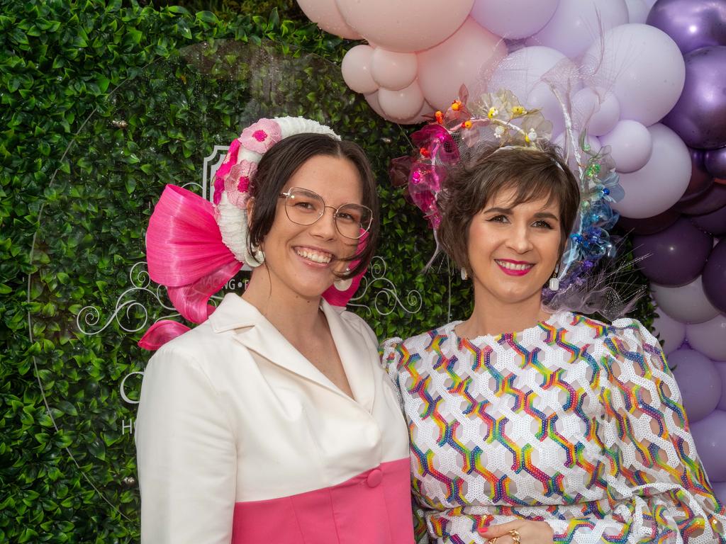 (From left) Nicole Carlile and Amanda Herron. Weetwood Raceday at Toowoomba Turf Club. Saturday, September 28, 2024. Picture: Nev Madsen.