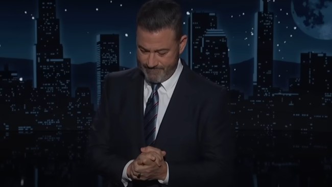 It took a more sombre tone as Kimmel’s eyes visibly began to well up and his voice cracked, with the host fighting to contain his tears. Picture: Jimmy Kimmel Live!