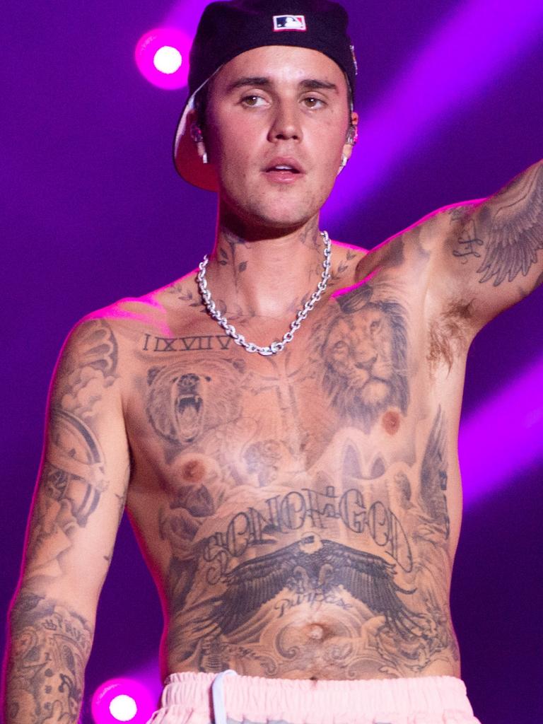 Bieber is known for his tattoo collection. Picture: Joseph Okpako/WireImage