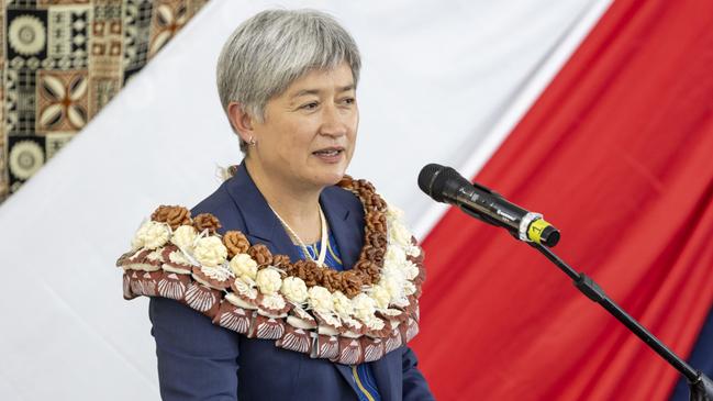 Foreign Minister Penny Wong delivers a speech to the Pacific Island Forum secretariat in Suva, Fiji. Picture: Daniel Walding