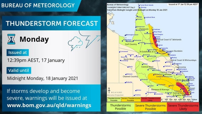 Severe thunderstorms are likely as cyclone Kimi approaches. SOURCE: Bureau of Meteorology