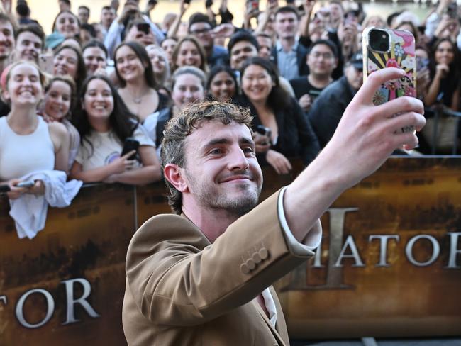 Mescal interacts with fans during the Australian Premiere of "Gladiator II" at Darling Harbour Theatre. Picture: James Gourley/Getty Images for Paramount Pictures