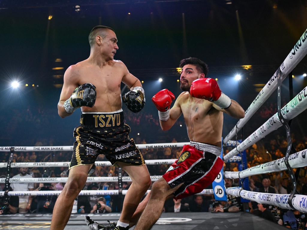 Tim Tszyu destroys Carlos Ocampo. Picture: No Limit Boxing