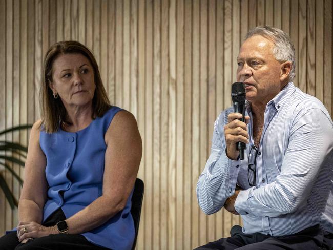 Joanne Venables and Bryan Cousins speaking at the event for the FifthQtr Foundation. Picture: Jake Nowakowski