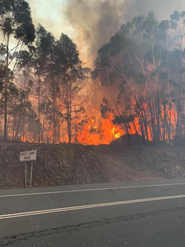 The fire is burning at emergency warning level. Picture: Fire and Rescue NSW Station 477 Ulladulla. 