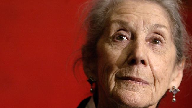 FILE - This is a Sunday, Nov. 26, 2006 file photo of Nobel Prize-winning author Nadine Gordimer, of South Africa, as she listens to a question during a news conference on the Guadalajara International Book Fair at Guadalajara's Expo in Mexico. Gordimer died in her sleep in Johannesburg, Sunday July 13, 2014, aged 90. (AP Photo/Guillermo Arias, File)