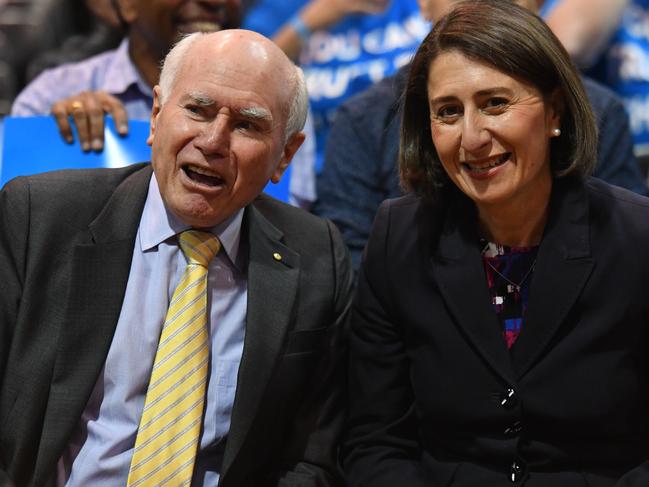 Former prime minister John Howard with Gladys Berejiklian. Picture: AAP Image