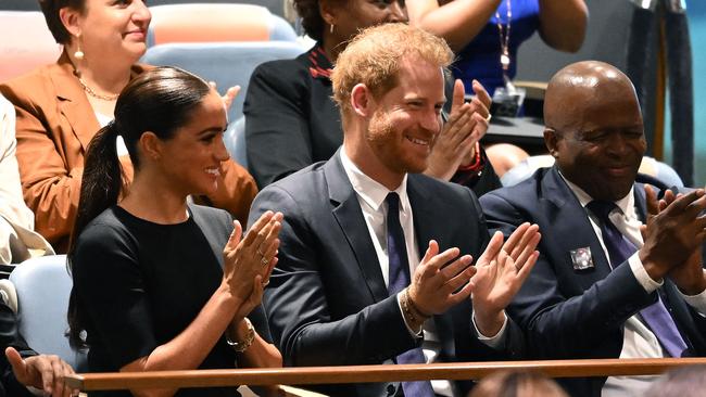 Meghan Markle accompanied her husband Prince Harry to the United Nations, where he spoke about her being his “soulmate”. Picture: AFP