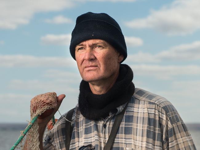 15/05/2018.Professional fisherman Bart Butson  hauling a catch of squid in the St Vincent Gulf near Port Wakefield.The catch is part of Fair Fish SA and will be served up in Adelaide restaurants like Iberia run by chef Andrew Douglas    Picture: BRAD FLEET