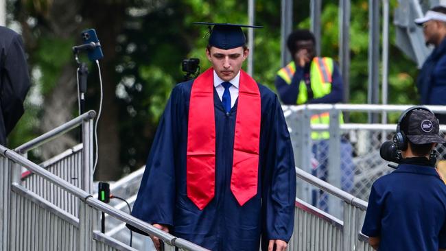 Barron Trump, son of former US President Donald Trump and former First Lady Melania Trump, takes part in his graduation at Oxbridge Academy in Palm Beach, Florida. Picture: Giorgio Viera/AFP