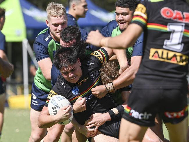 CANBERRA, AUSTRALIA, NewsWire Photos. MARCH 9, 2024: UNE SG Ball Cup - NSWRL Junior Reps Round Six Canberra Raiders vs Penrith Panthers at Raiders Belconnen in Canberra. Picture: NCA NewsWire / Martin Ollman