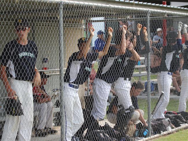 Under 16 Baseball final held at The Twin City Baseball club at Tallebudgera Between Gold Coast and Brisbane. Gold Coast Mariners Players Pic Mike Batterham