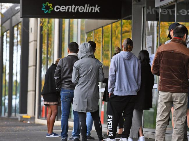 More than 1.6 million Australians are on JobSeeker and more than 960,000 organisations on JobKeeper with the payments supporting about 3.5 million workers. Picture: William West / AFP